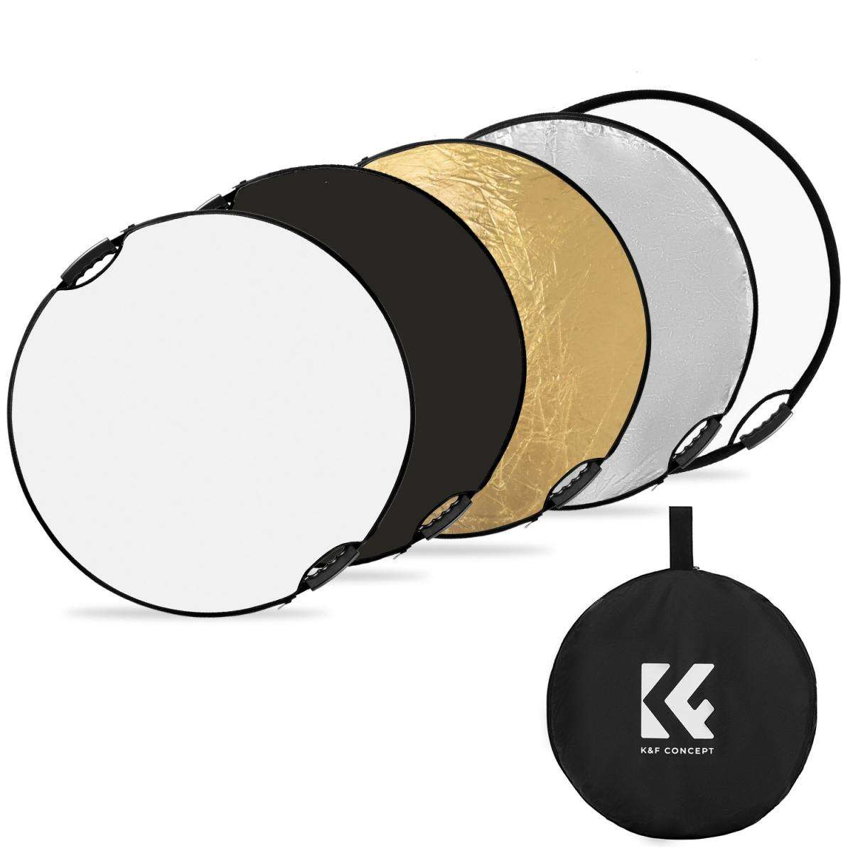 K&F 5-In-1 Collapsible Reflector Disc with a Handle - K&F 110cm 5-In-1 Collapsible Reflector Disc...