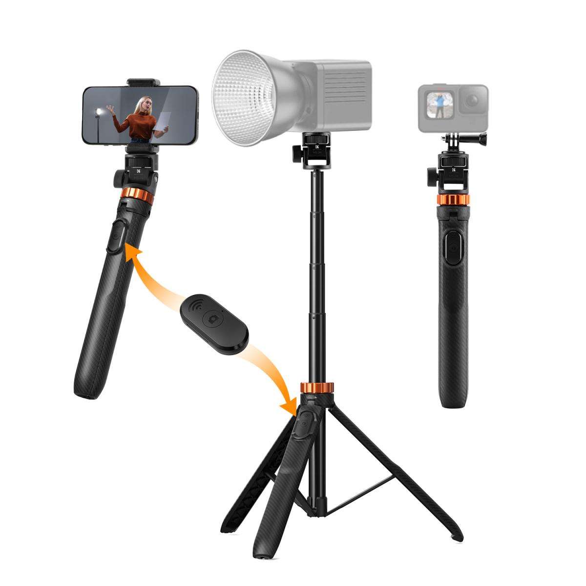 K&F 175cm Selfie Stick Tripod with Remote and Phone Mount | KF09.143