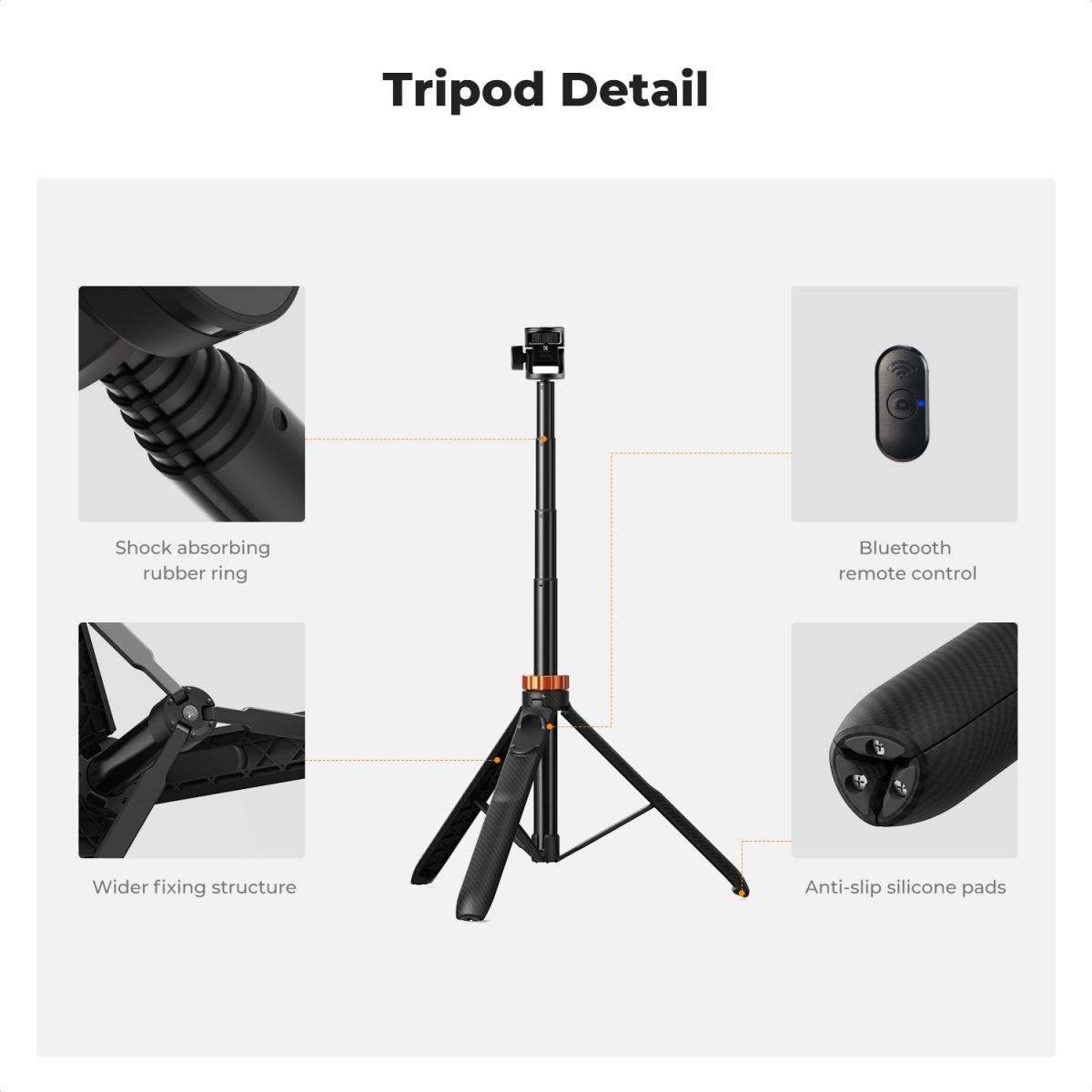 K&F 175cm Selfie Stick Tripod with Remote and Phone Mount | KF09.143