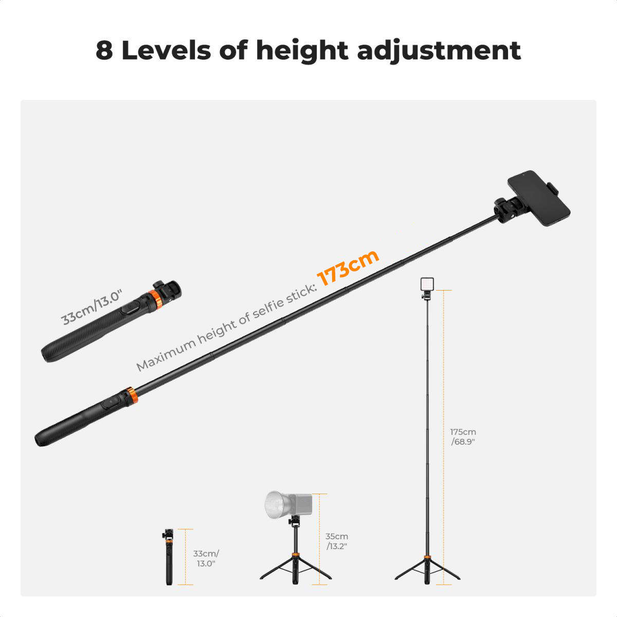 K&F 175cm Selfie Stick Tripod with Remote and Phone Mount | KF09.143