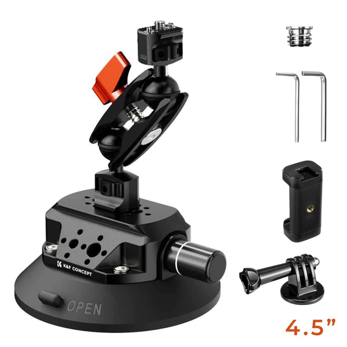 K&amp;F 4.5 Suction Mount with Magic Arm, Phone &amp; Action Cam Mount | KF31.100