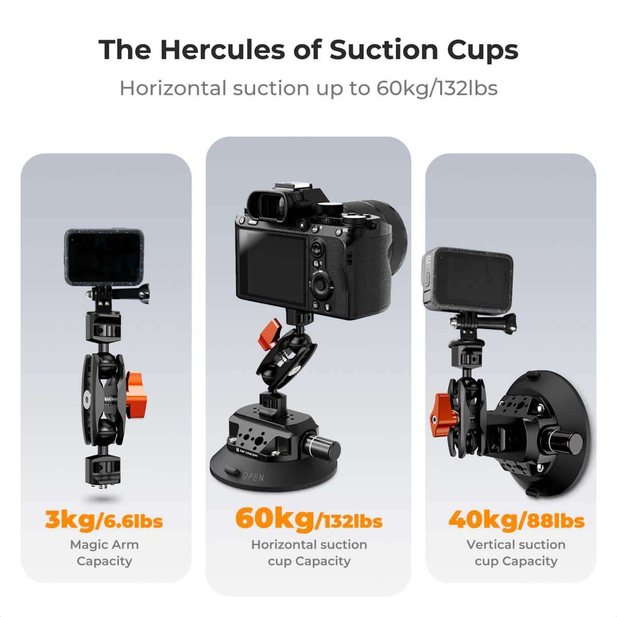 K&amp;F 4.5 Suction Mount with Magic Arm, Phone &amp; Action Cam Mount | KF31.100
