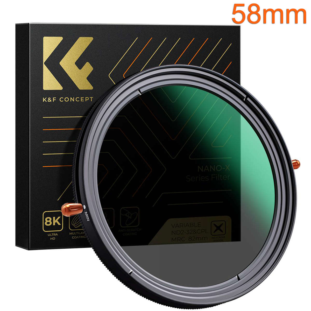 KF01.1322V1 | K&F 58mm ND2-32 2-in-1 CPL + Variable 1-5 Stop Nano-X