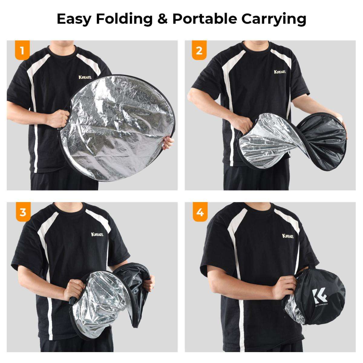 KF18.0004 | K&F 60cm 5-In-1 Collapsible Reflector Disc with a Handle