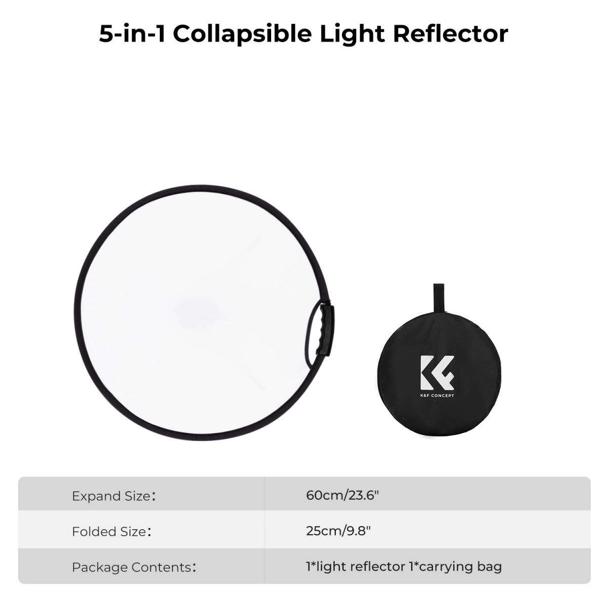 KF18.0004 | K&F 60cm 5-In-1 Collapsible Reflector Disc with a Handle