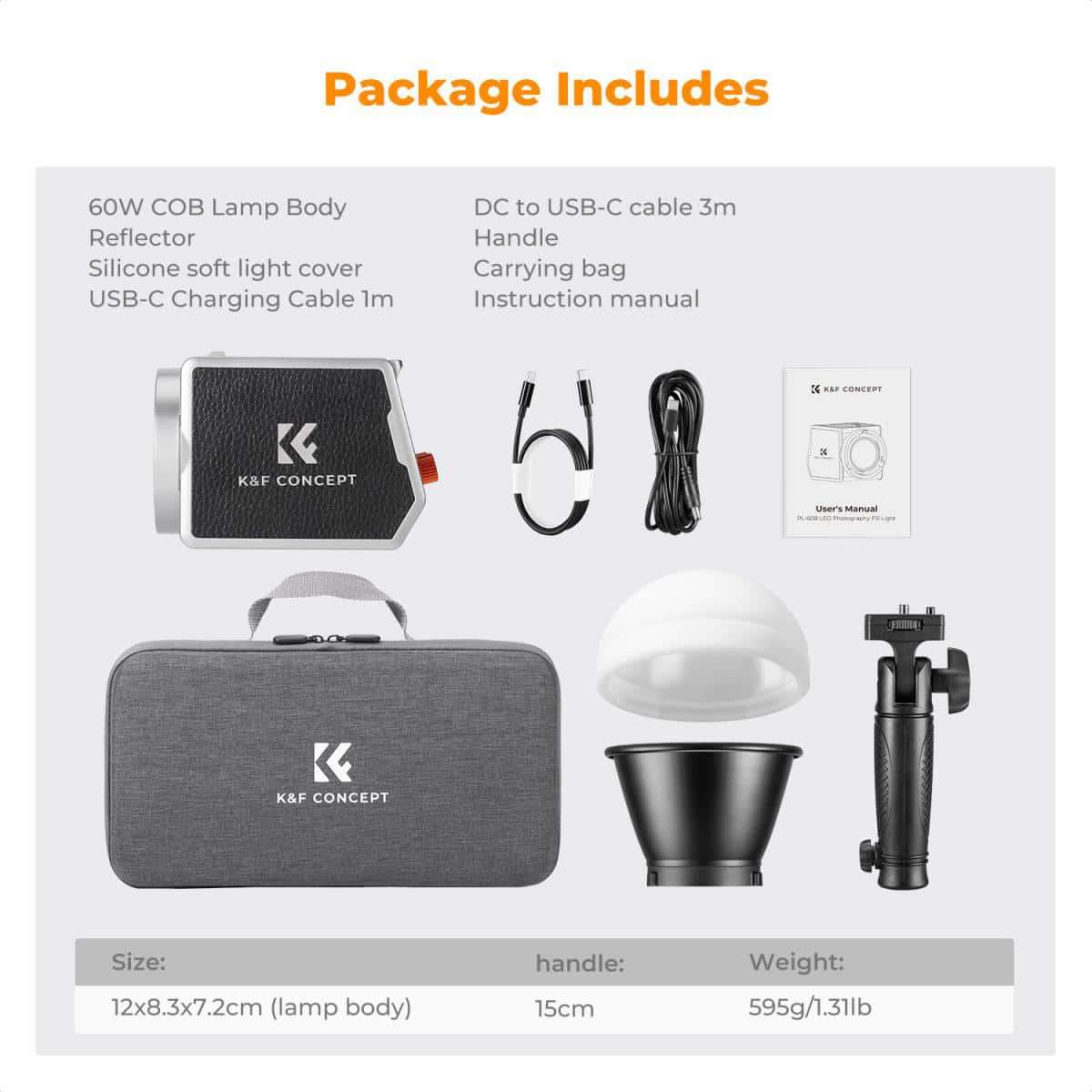 K&F 60W LED Light with Built-in Battery for Photo or Video | KF34.045