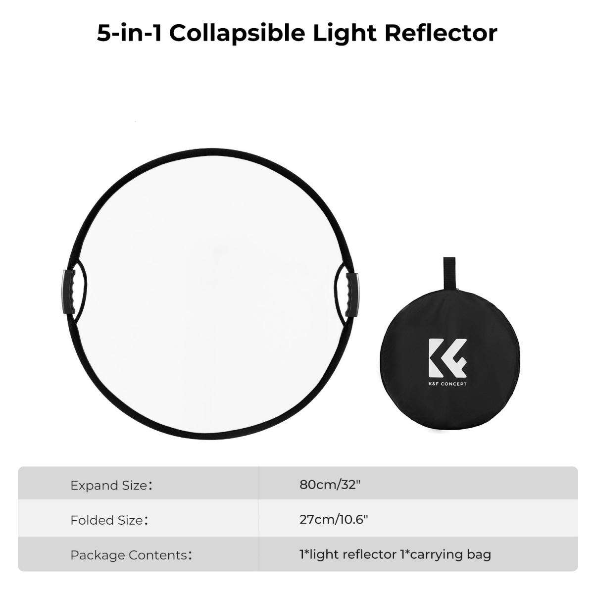 KF18.0005 | K&F 80cm 5-In-1 Collapsible Reflector Disc with Handles