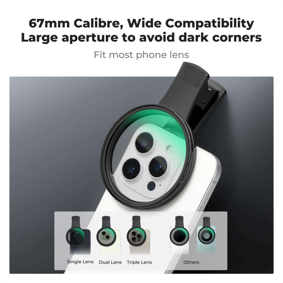 K&F Clip-On 67mm Circular Polariser Filter for Mobile Phones | KF01.2902V2