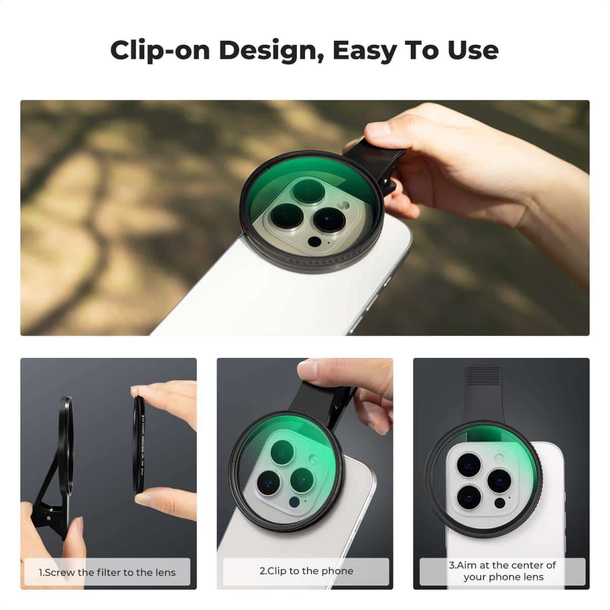 K&F Clip-On 67mm Circular Polariser Filter for Mobile Phones | KF01.2902V2