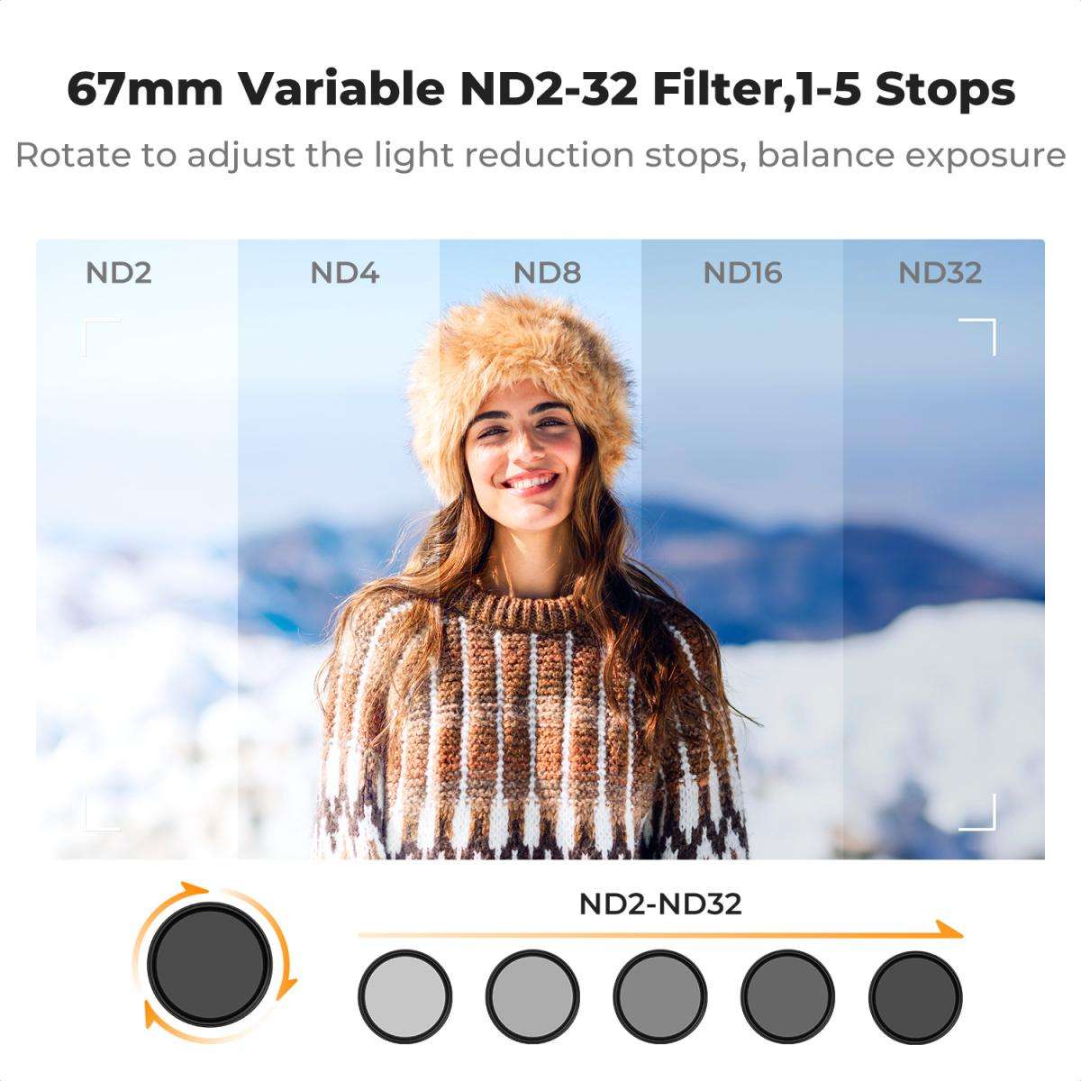 K&F Clip-On 67mm Variable ND232 Filter for Mobile Phones | KF01.2901V2
