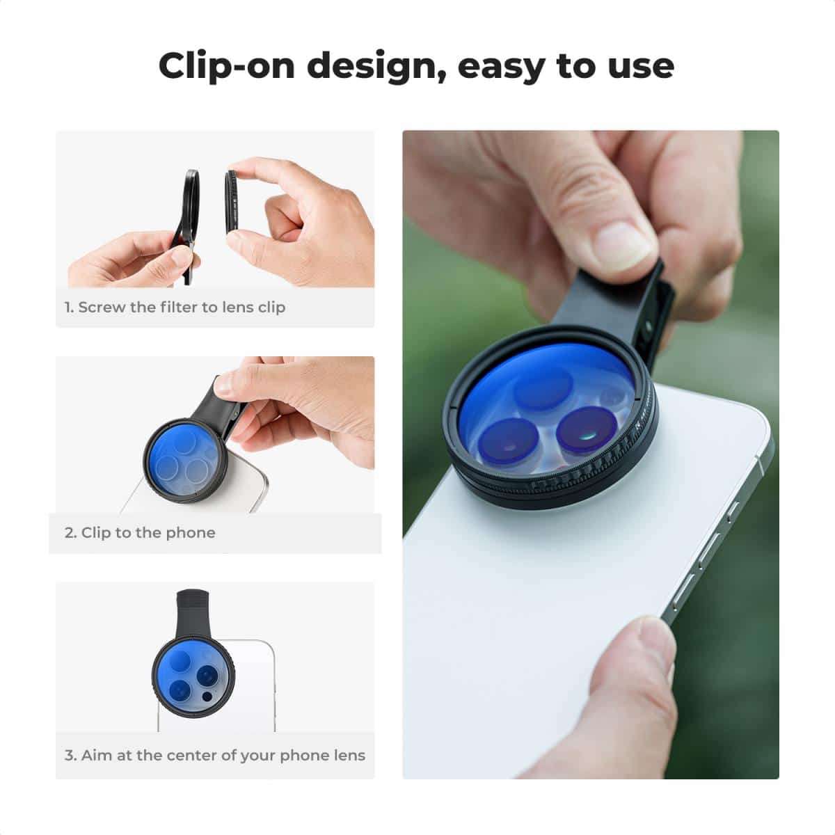 KF01.2676 | K&F Clip-On Circular Polariser Filter for any Mobile Phones