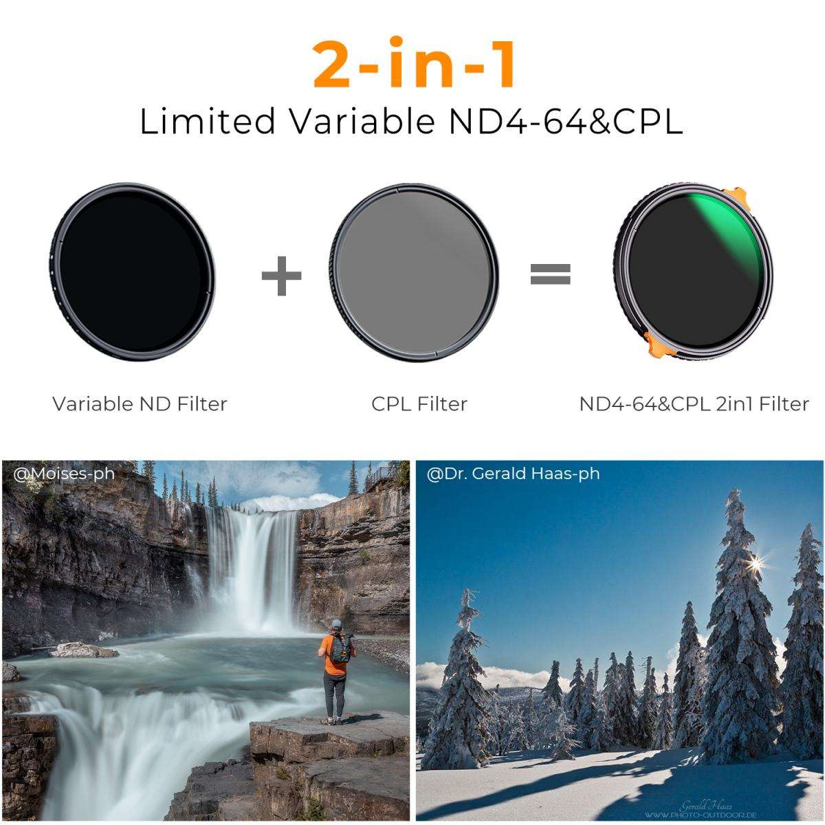 KF01.1908 | K&F 43mm 2-in-1 CPL and Variable ND 4-64 Filter Nano-X Series