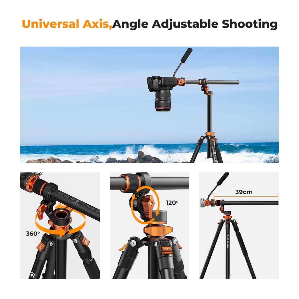 K&F Omni-Reach Video Tripod with Integrated Angle Arm & Monopod | KF09.137