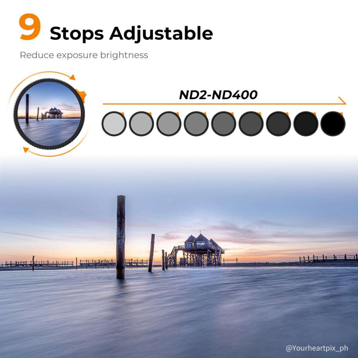 KF01.1465 | K&F 77mm Variable ND 2-ND400 Filter Nano-X Series