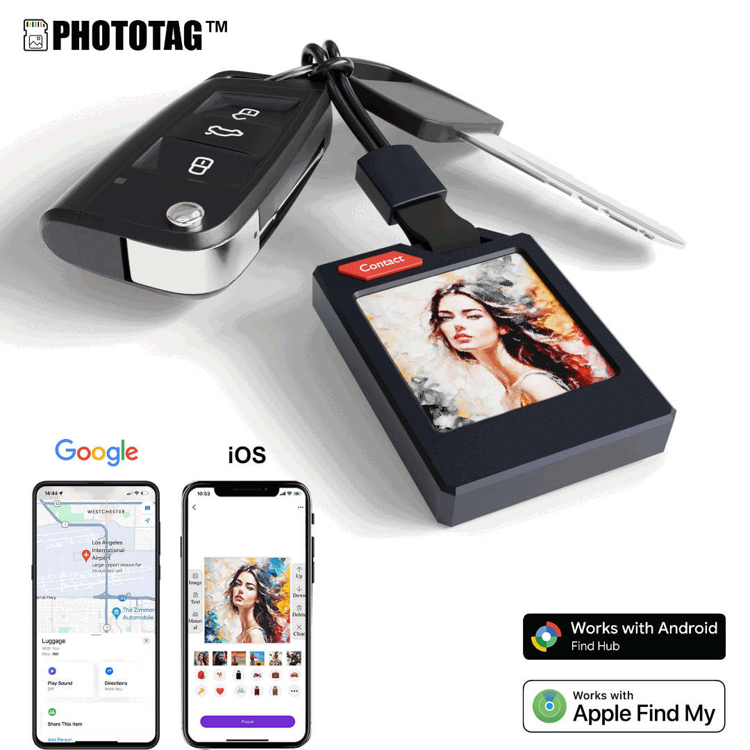 PhotoTag Tracker (Black) Compatible with Android and Apple with Display (Copy) (Copy)