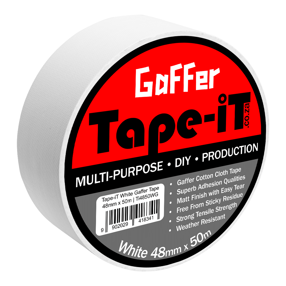 Ti4850WG2 | Tape-iT 2 Pack of White Gaffer Tape Rolls 48mm x 50m
