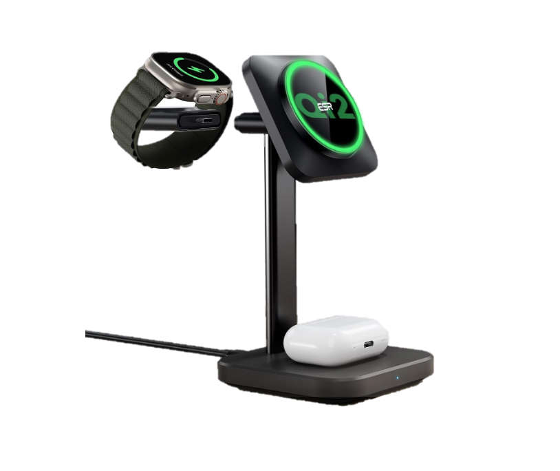 ESR Qi2 15w 3-in-1 Watch Wireless Charging Set (HaloLock) - Black