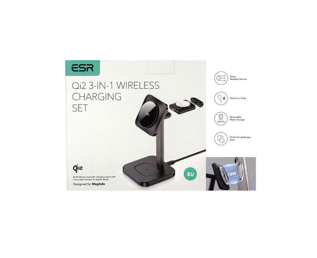 ESR Qi2 15w 3-in-1 Watch Wireless Charging Set (HaloLock) - Black