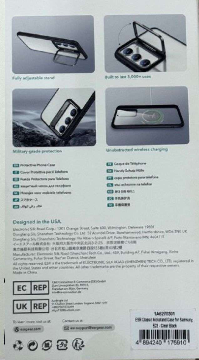 ESR Classic Kickstand Compatible with Galaxy S23/S23 Plus Case - ClearBlack - Samsung Galaxy S23+
