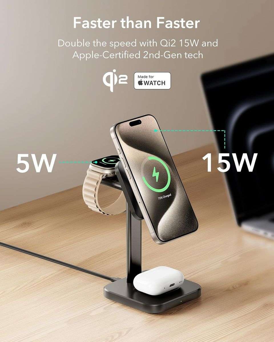 ESR Qi2 15w 3-in-1 Watch Wireless Charging Set (HaloLock) - Black