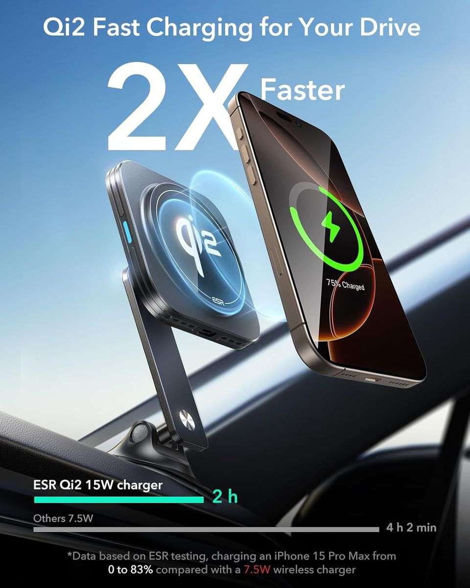 ESR Qi2 Wireless Adjustable Dashboard Car Charger - Black