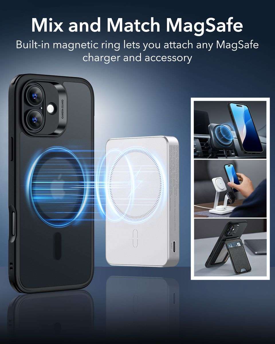 ESR Classic Hybrid MagSafe Cover for iPhone 16 / 16 Plus (HaloLock) - Frosted Black - iPhone 16