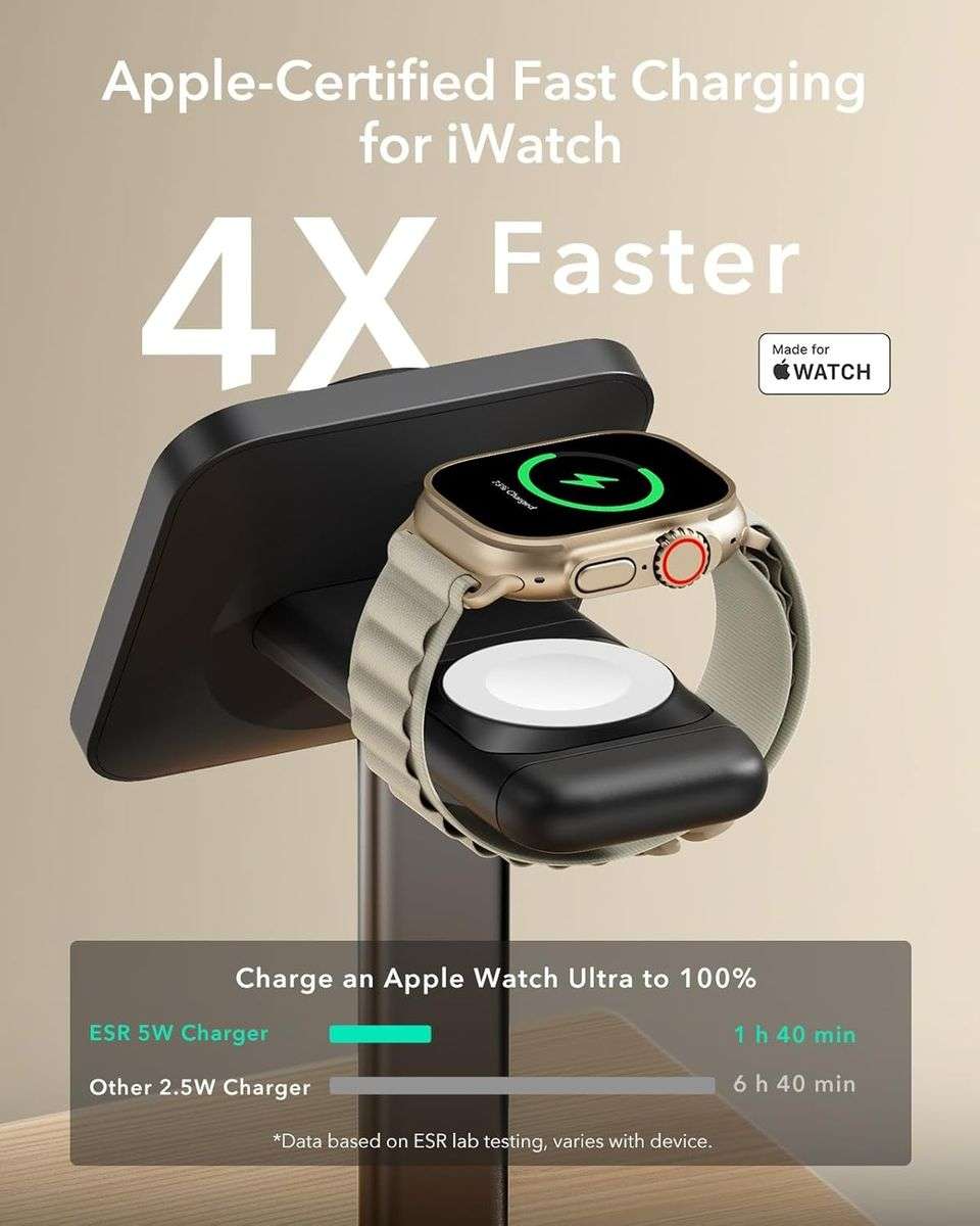 ESR Qi2 15w 3-in-1 Watch Wireless Charging Set (HaloLock) - Black