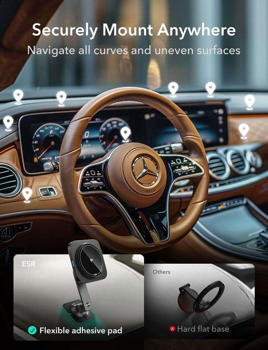 ESR Qi2 Wireless Adjustable Dashboard Car Charger - Black
