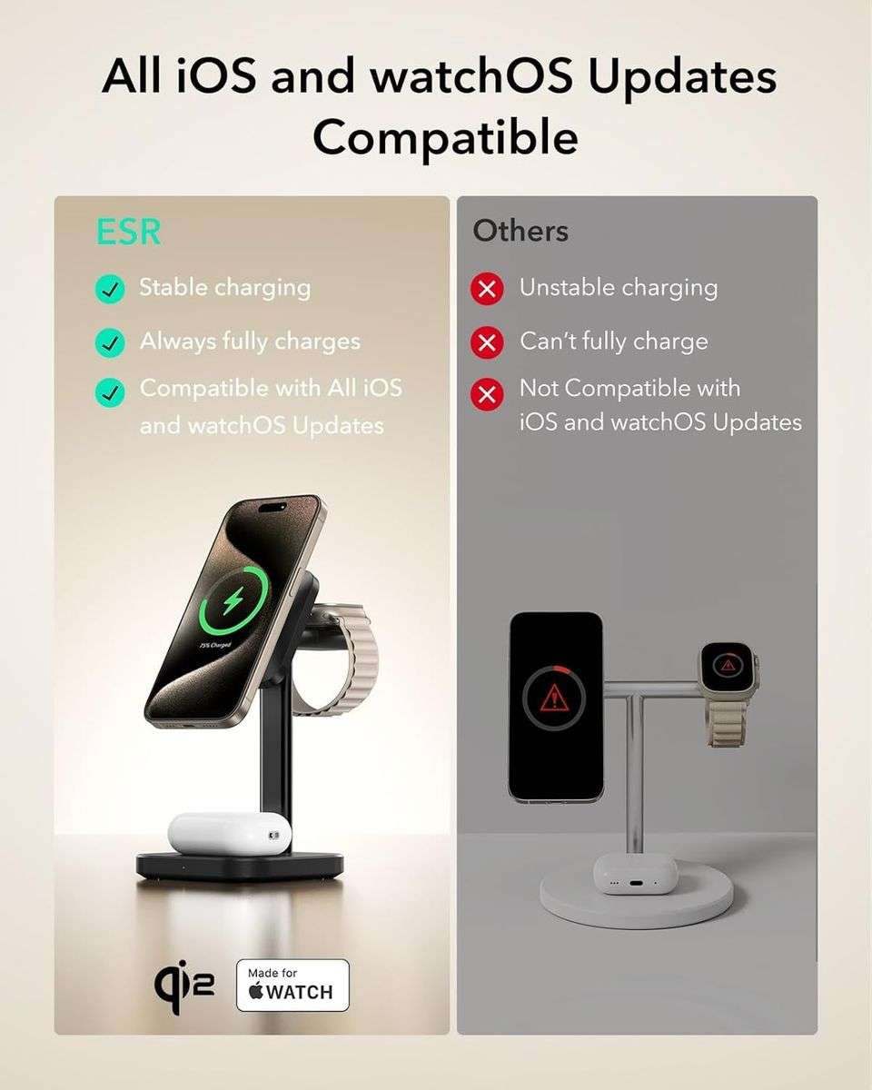 ESR Qi2 15w 3-in-1 Watch Wireless Charging Set (HaloLock) - Black