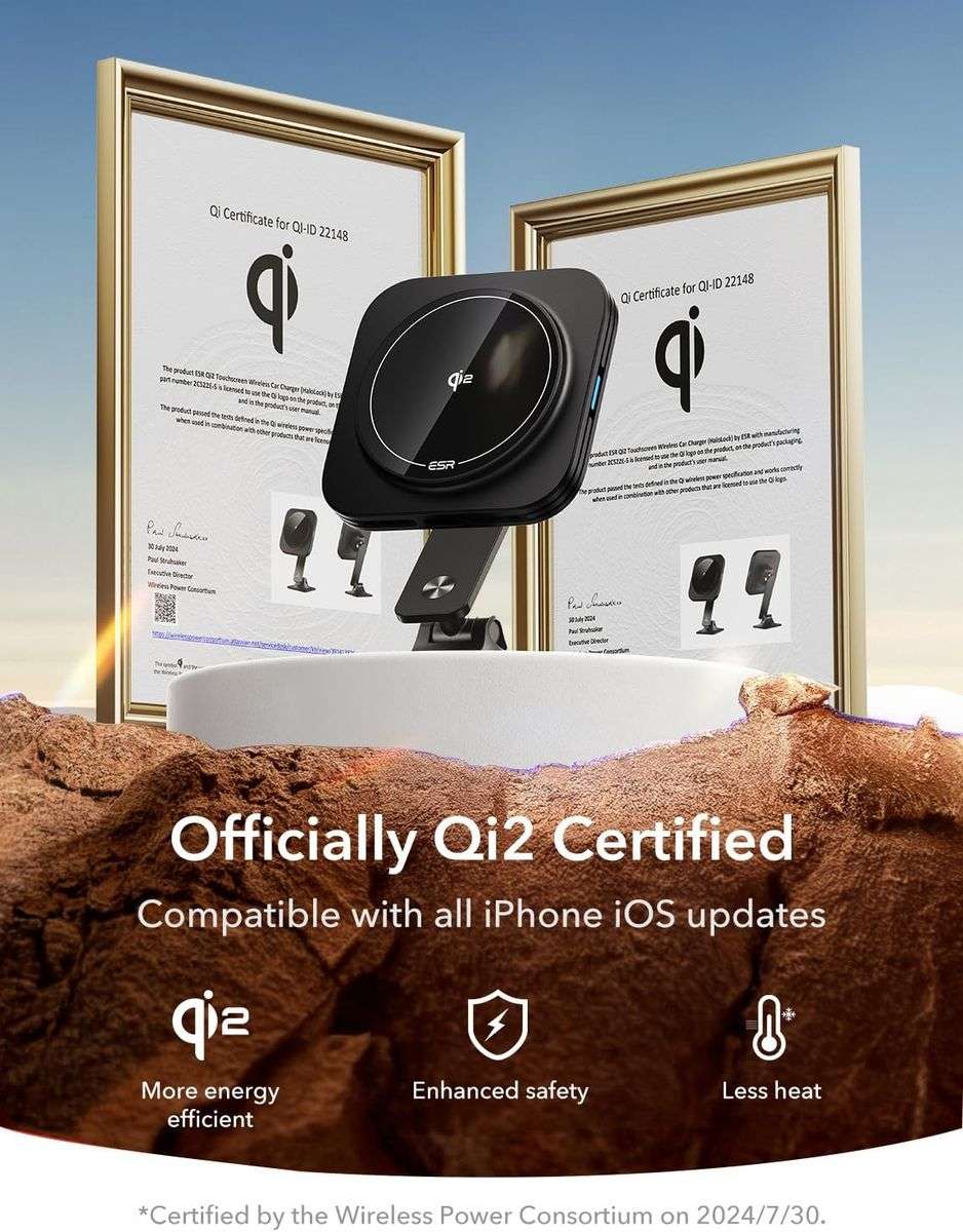 ESR Qi2 Wireless Adjustable Dashboard Car Charger - Black