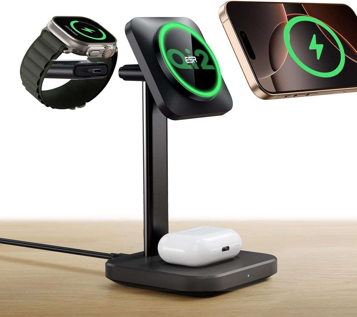 ESR Qi2 15w 3-in-1 Watch Wireless Charging Set (HaloLock) - Black