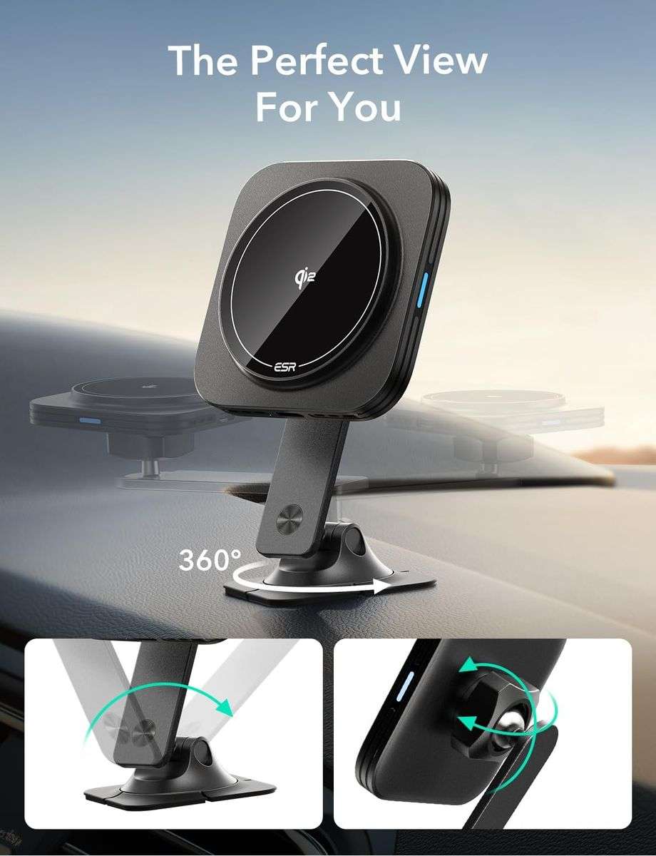 ESR Qi2 Wireless Adjustable Dashboard Car Charger - Black