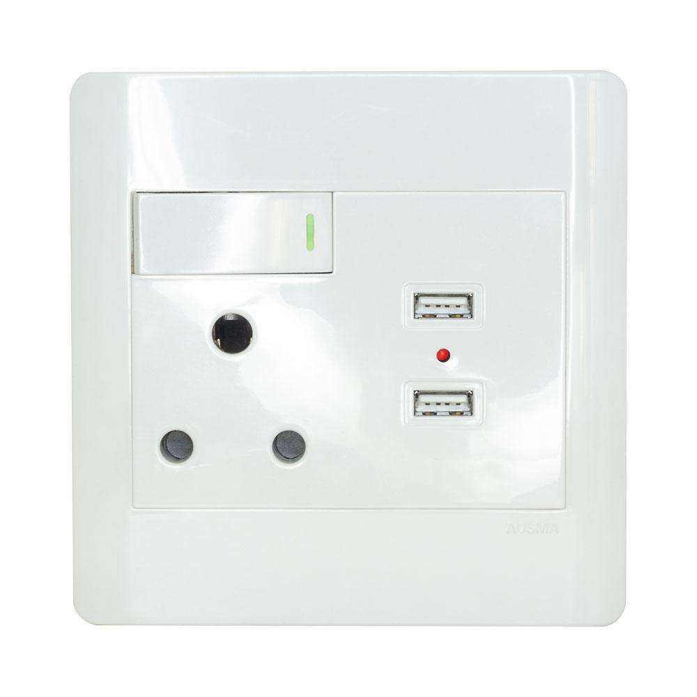SINGLE WALL SOCKET (16A X1), (2X 2.1A USB) S001-B