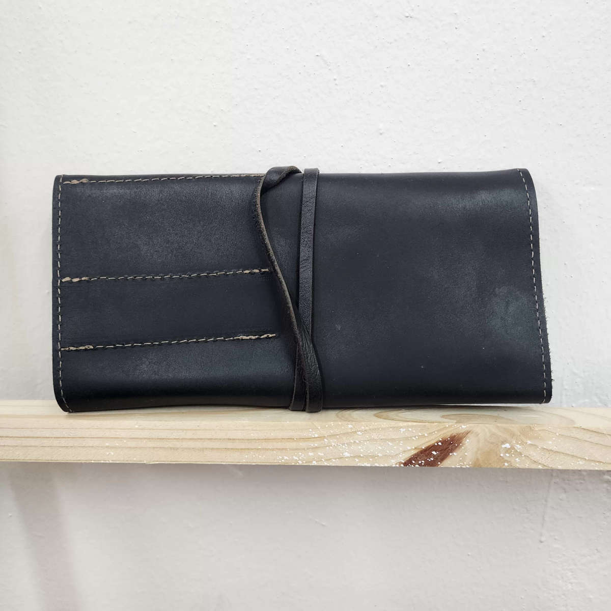 Genuine Leather Pencil wrap bag - Black