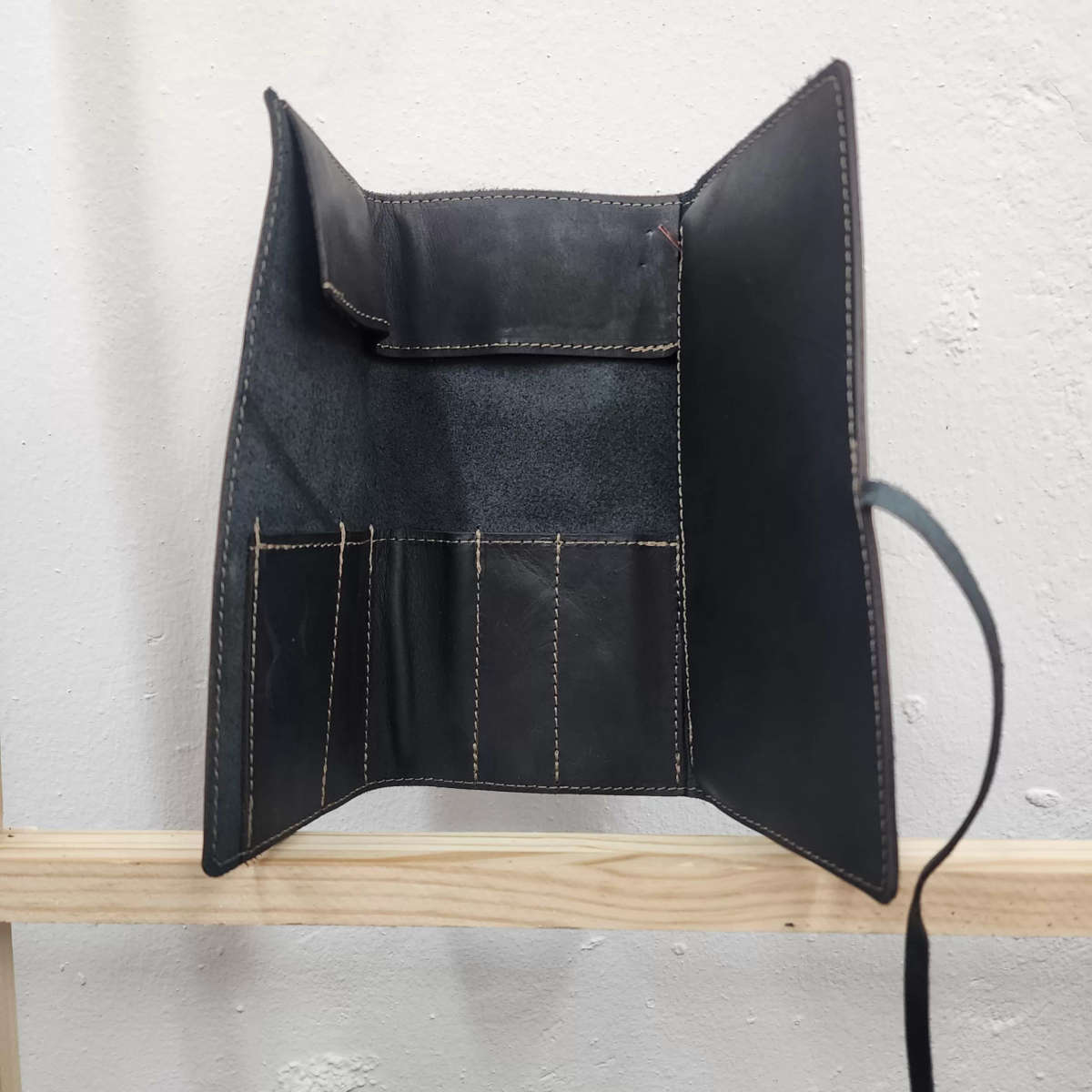 Genuine Leather Pencil wrap bag - Black