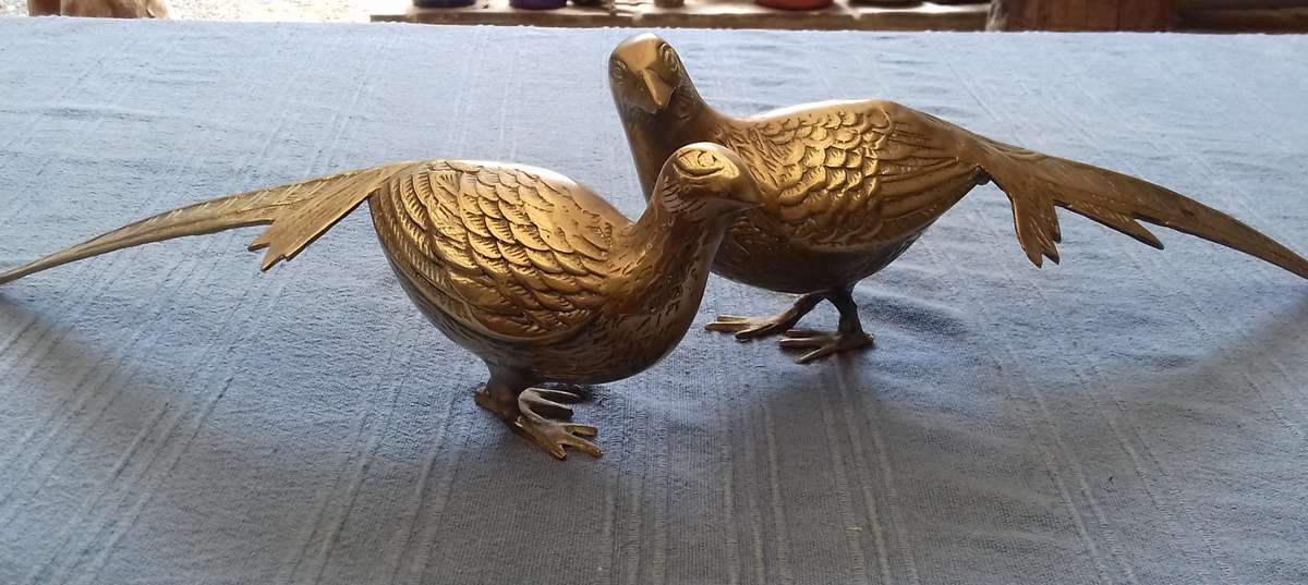 Heavy Brass Pheasant Vintage Bird Table Ornaments