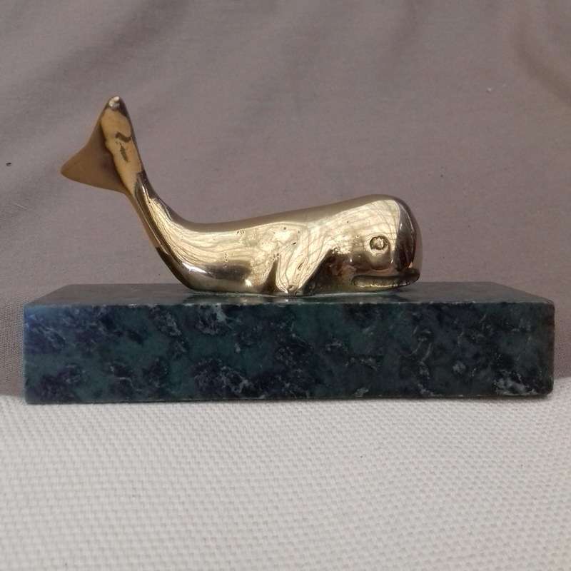 Mini Brass Whale on Marble Stand