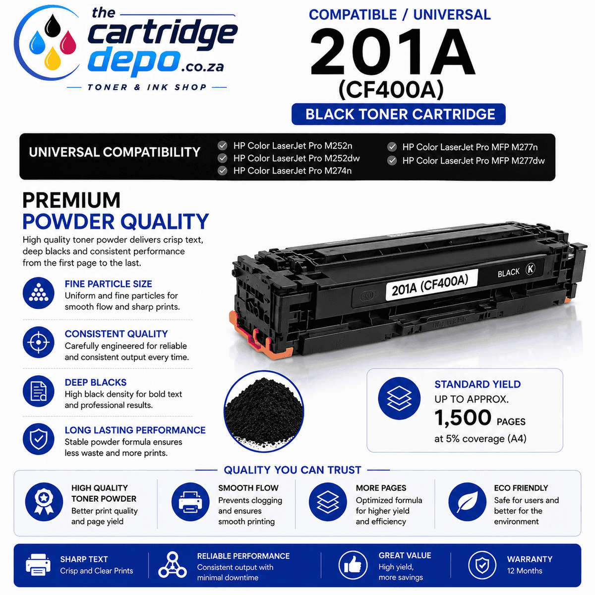 Compatible For HP 201A Black Toner (CF400A) options for HP Color LaserJet Pro M252 / M277 printers: