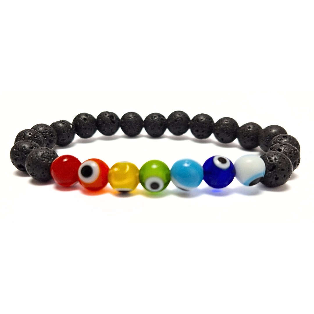 7 Color Evil Eye Lava Stone Bracelet