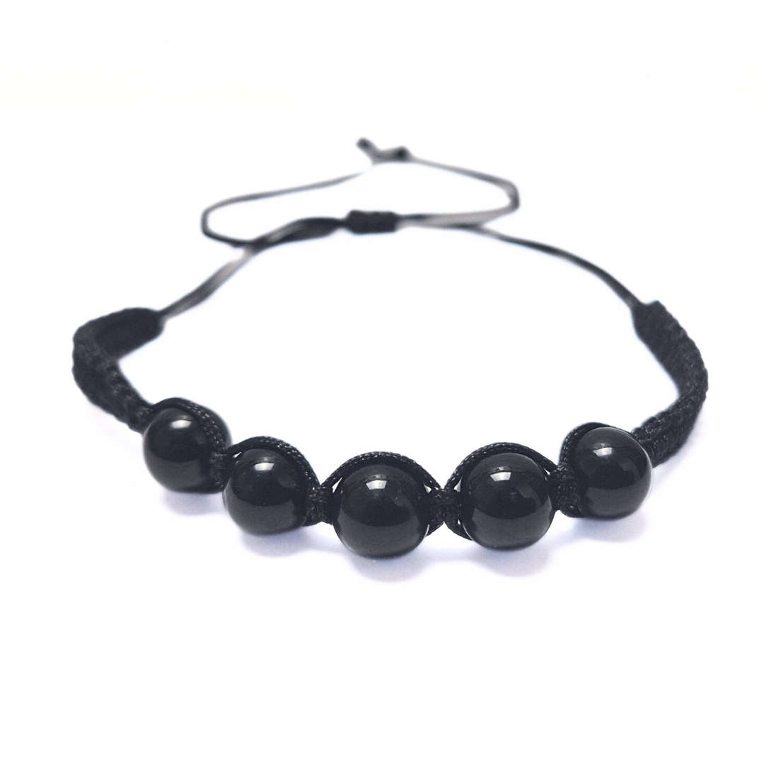 Black Tourmaline 5 Bead Macrame Bracelet