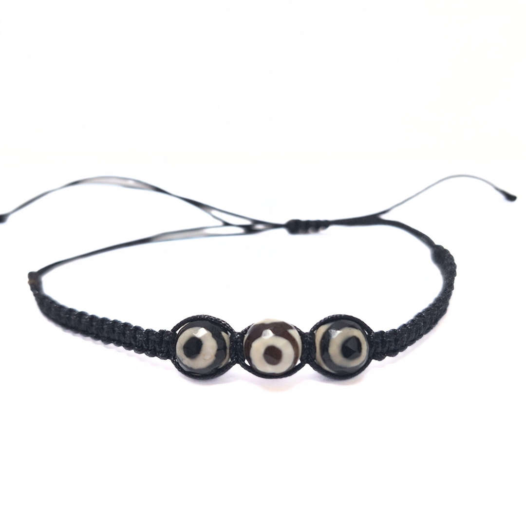 Dzi 3 Bead Macrame Bracelet