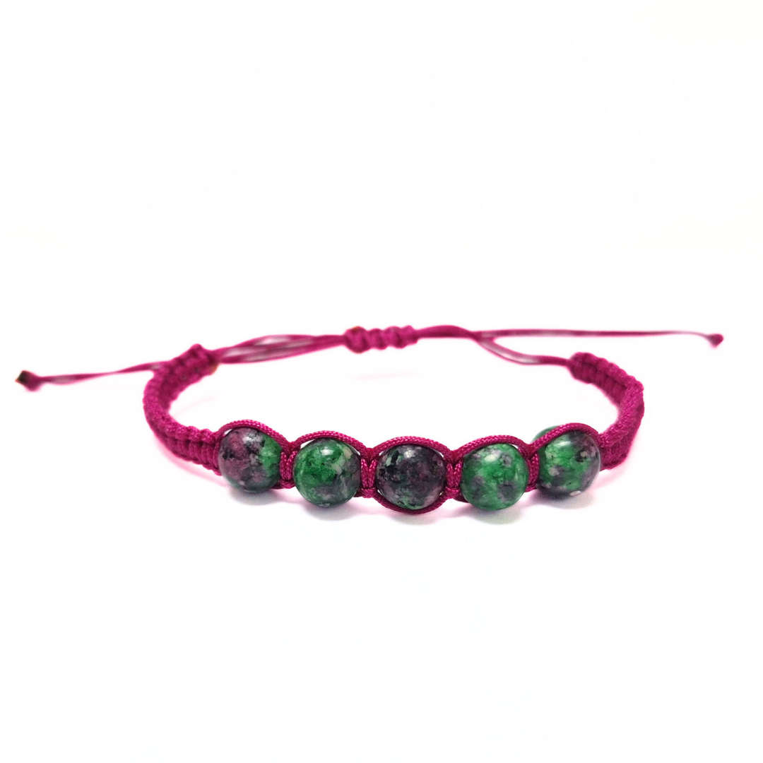 Ruby Zoisite 5 Bead Macrame Bracelet