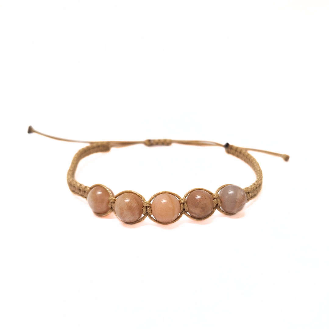 Sunstone 5 Bead Macrame Bracelet