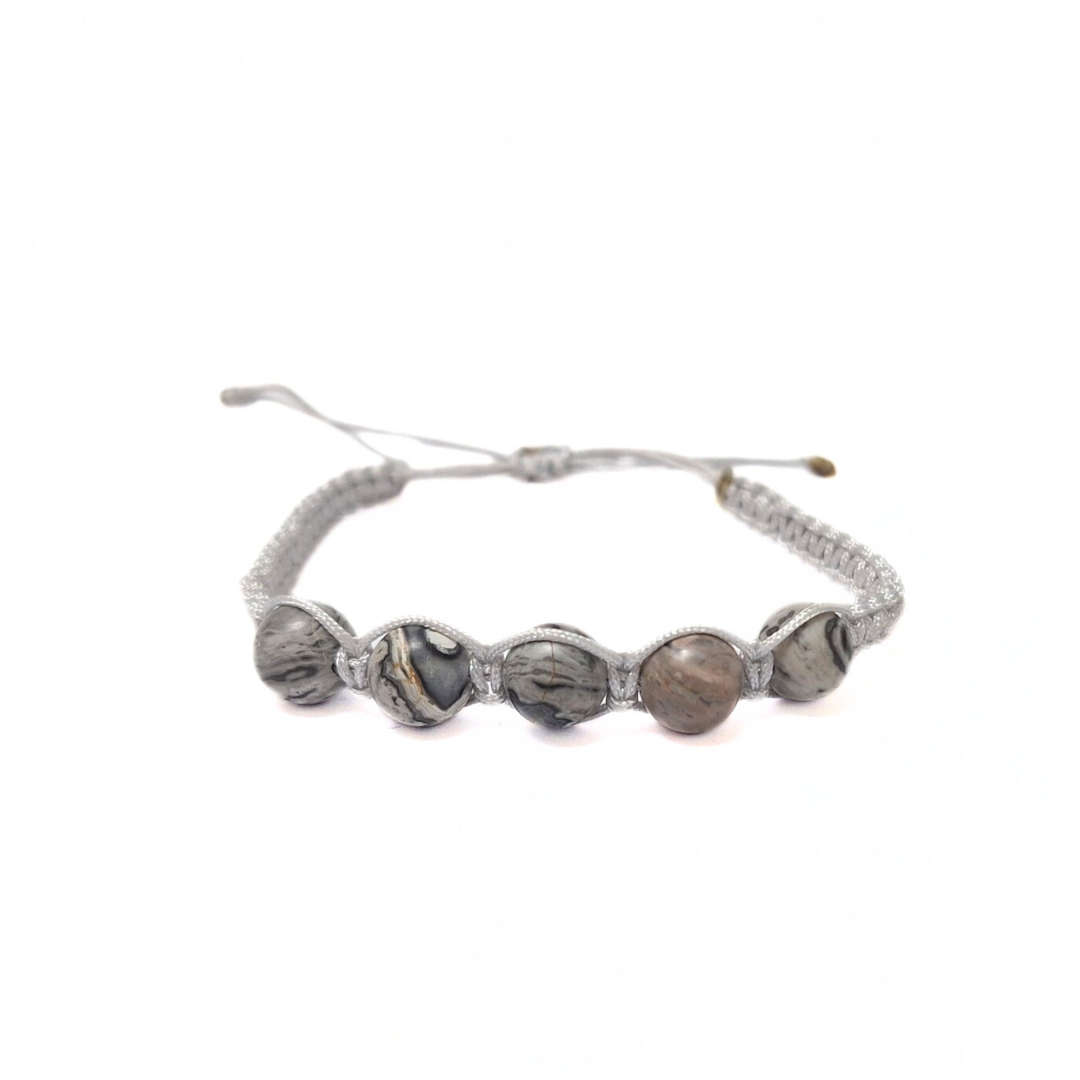Map Stone 5 Bead Macrame Bracelet