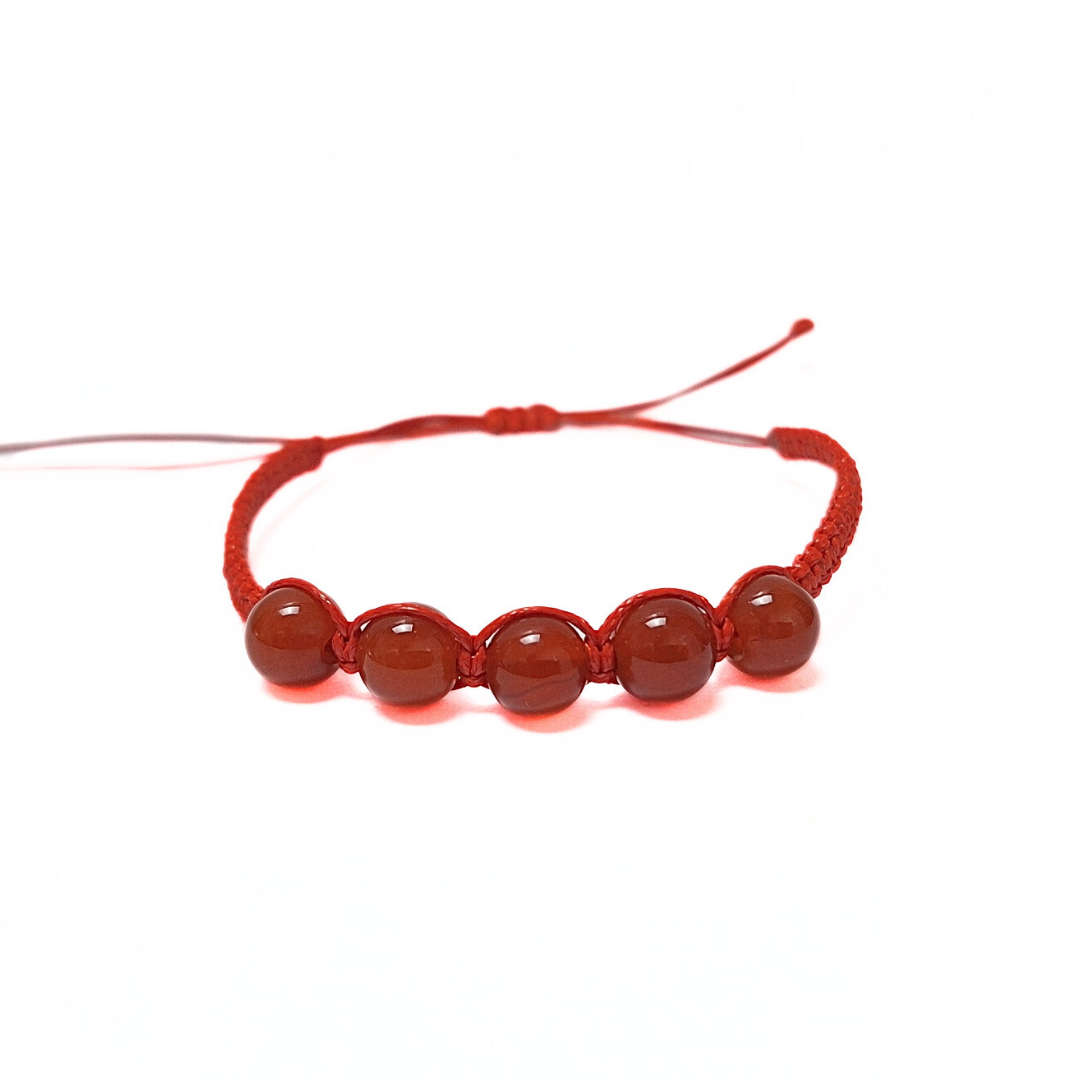 Red Agate 5 Bead Macrame Bracelet