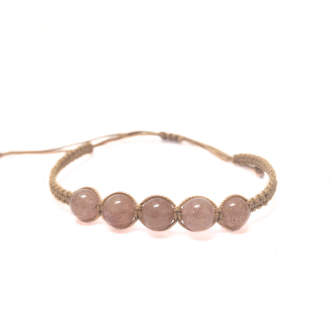 Strawberry Quartz 5 Bead Macrame Bracelet
