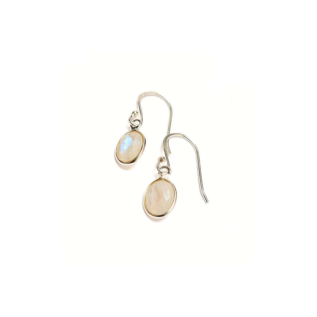 Moonstone Oval Earrings (7x9) |Silver