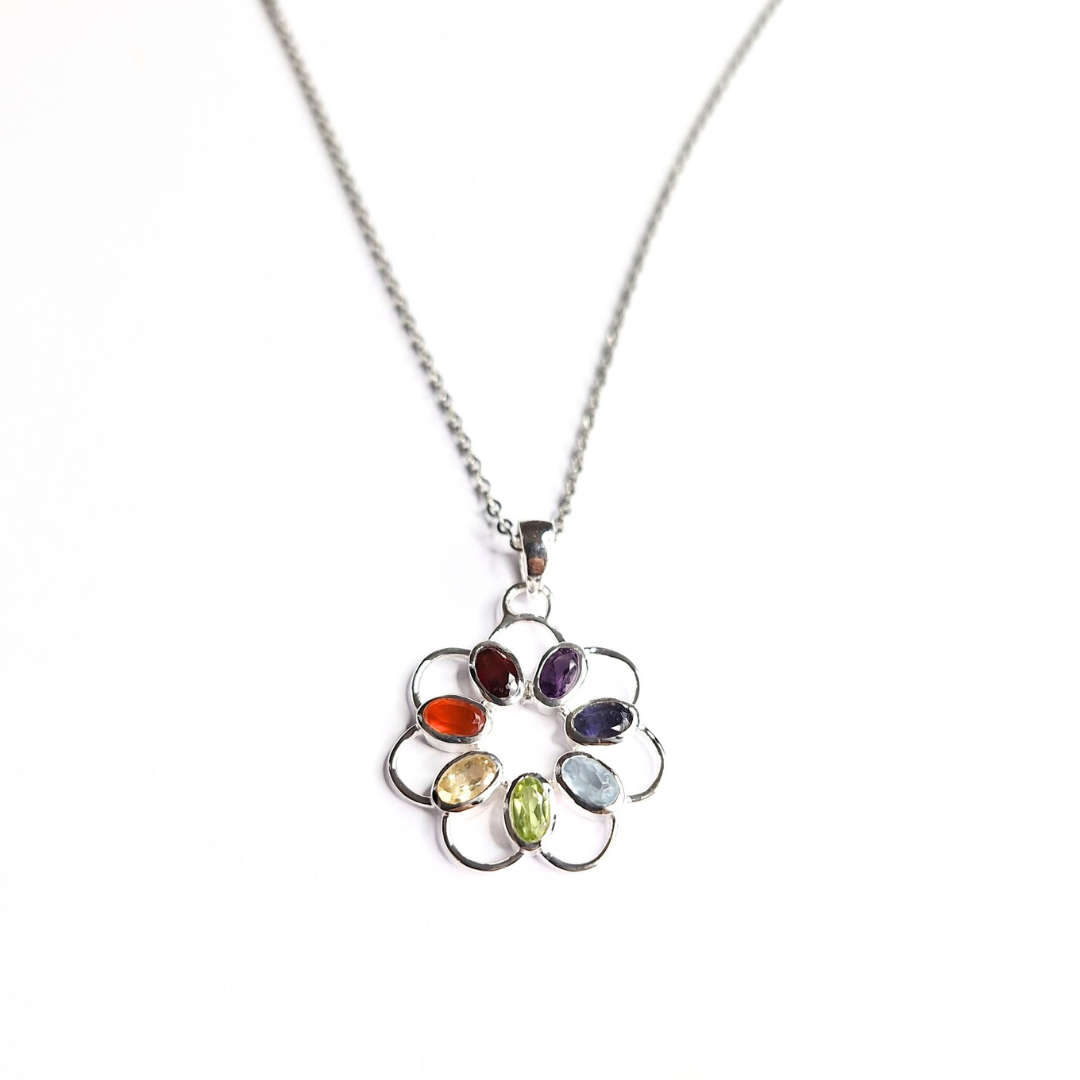 Chakra Flower Oval Pendant |Silver