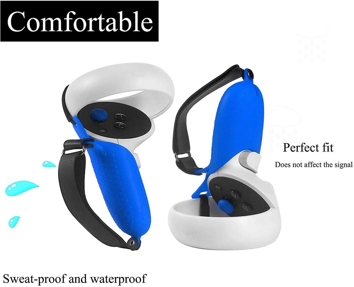 Silicone Controller Grip Cover and Face Cover, VR Oculus Quest 2 Accessories (Blue Silicone Cover)