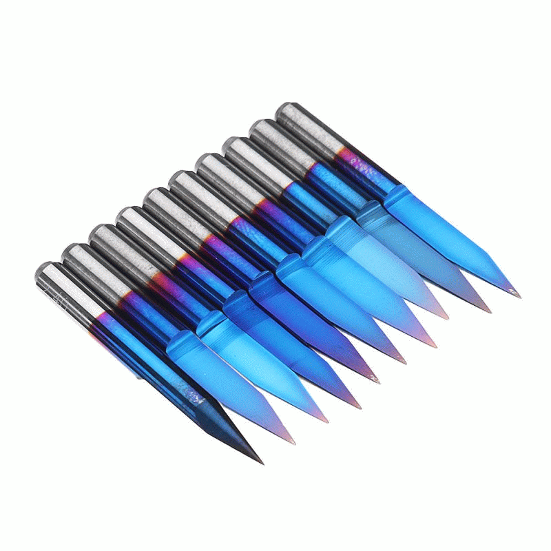 0.1mm - Drillpro 10pcs 0.1/0.2/0.3mm 25 Degree Engraving Bit Blue NANO Coated Carbide Flat Bottom PC